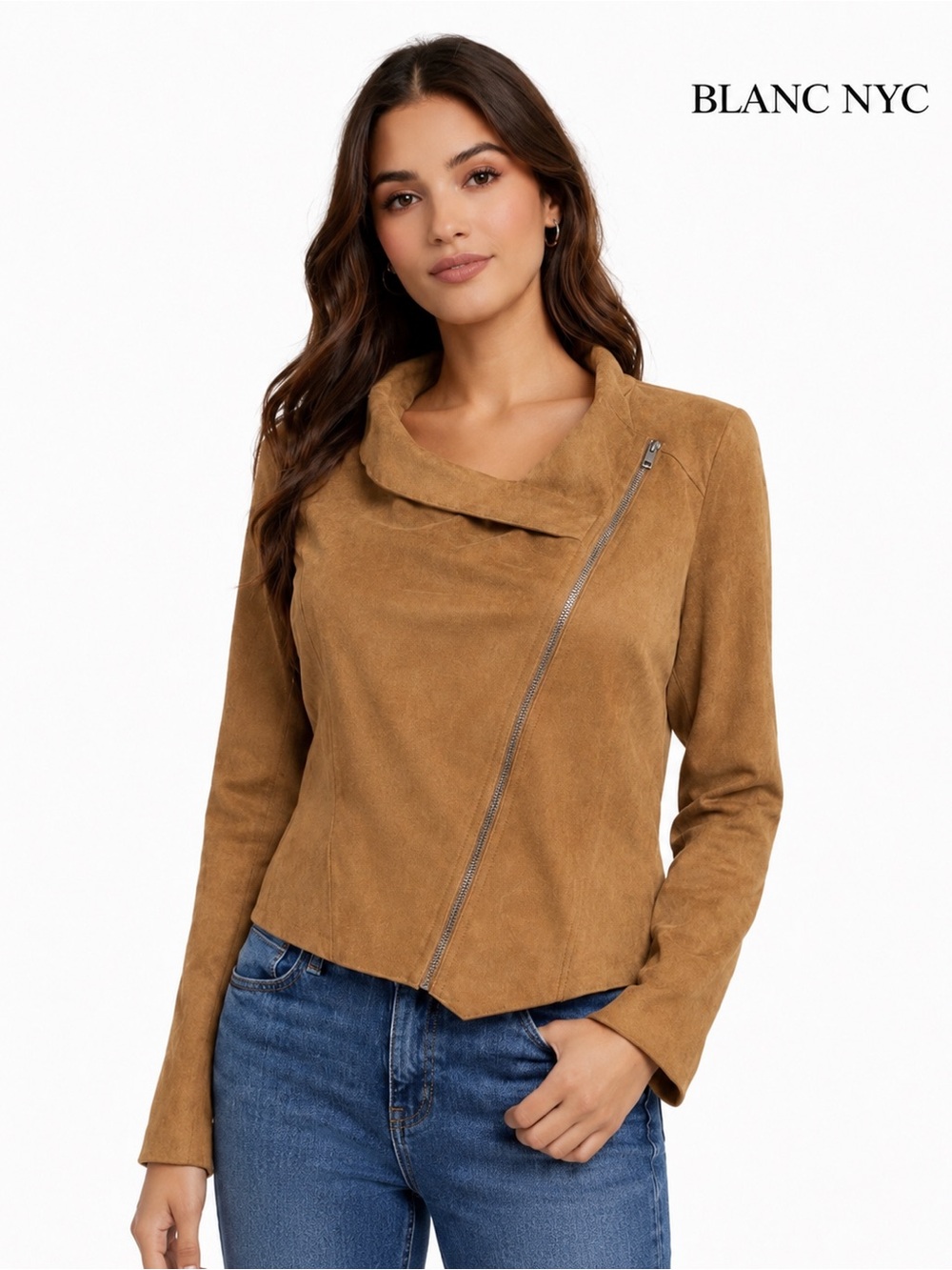Blanc NYC Faux Suede Moto Jacket cute ,tan ,comfy, stretchy lightweight small